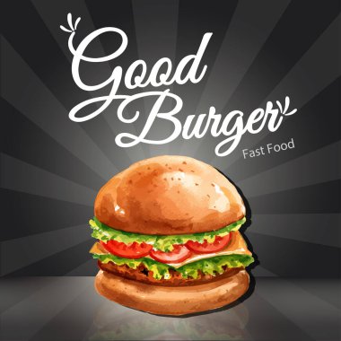 Stil fast food Sosyal medya şablonu tasarımı metin, vektör illüstrasyonu