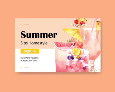 şık yaz içecekleri web sayfası şablon tasarımı metin, vektör illüstrasyonu