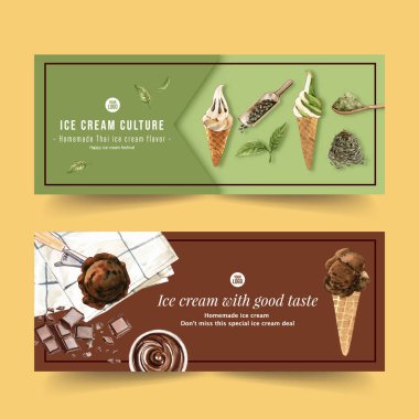 şık dondurma pankartları metin ve vektör illüstrasyonlu şablon tasarımı