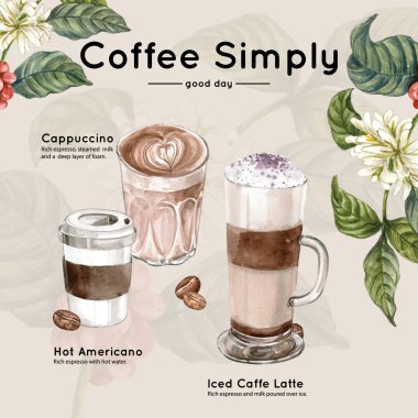 Metin ve vektör illüstrasyonlu şık kahve poster şablonu tasarımı