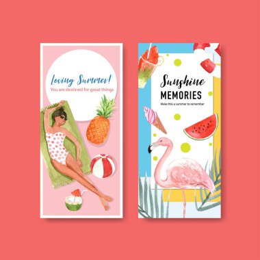 Metin ve vektör illüstrasyonlu şık yaz şablonu tasarımı