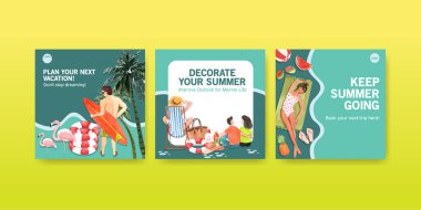 Metin ve vektör illüstrasyonlu şık yaz şablonu tasarımı