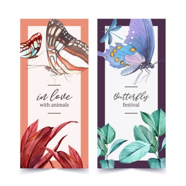 şık böcekler ve kuşlar tasarımı metin, vektör illüstrasyonu ile şablonlarlar