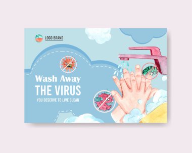 Metin ve vektör illüstrasyonlu şık el yıkama şablonu tasarımı