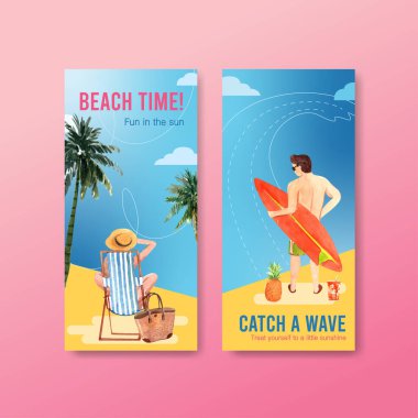 Metin ve vektör illüstrasyonlu şık yaz şablonu tasarımı