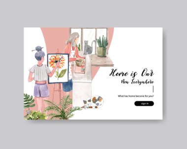 stilli ev şablonu tasarımı metin, vektör illüstrasyonu