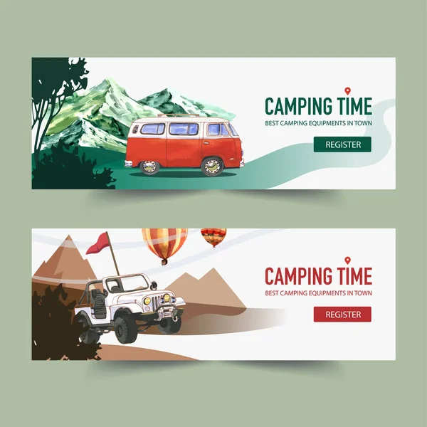 stylish camping banners template design with text, vector illustration