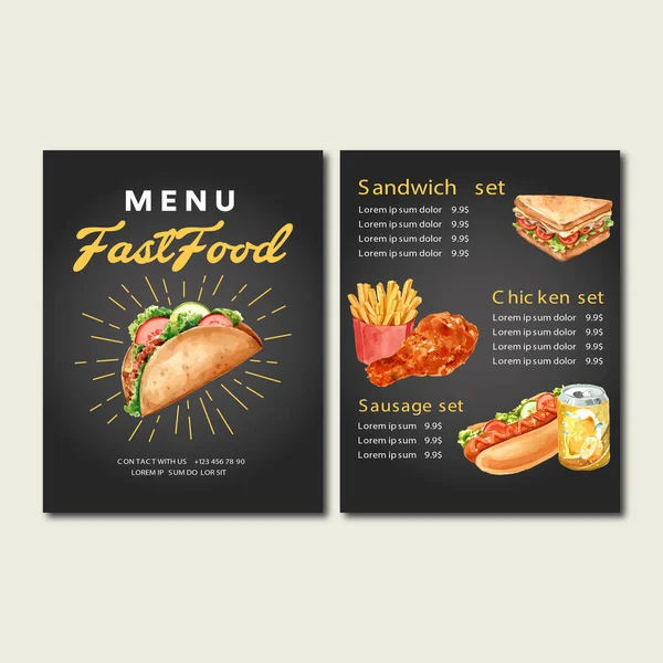 Design Modelo Menu Fast Food Elegante Com Texto Ilustração Vetorial — Vetor de Stock