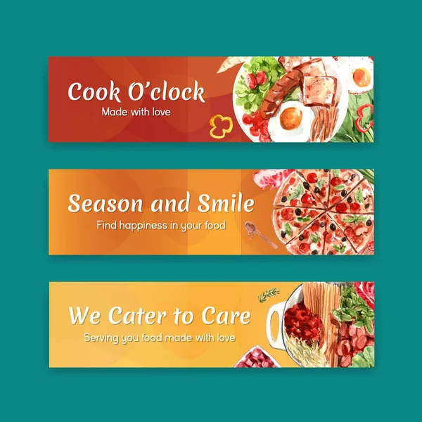 Stylische Banner Mit Verschiedenen Food Template Design Mit Text Vektorillustration — Stockvektor