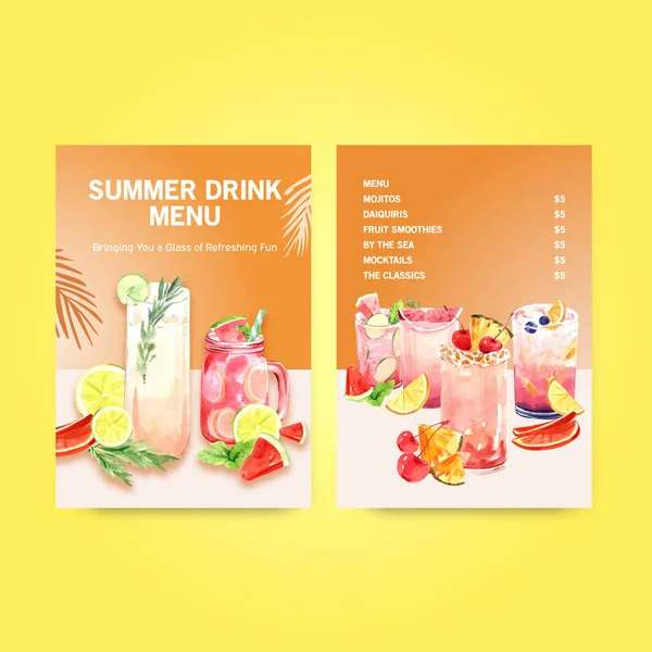 时尚夏饮菜单模板设计与文字 矢量插图 — 图库矢量图片