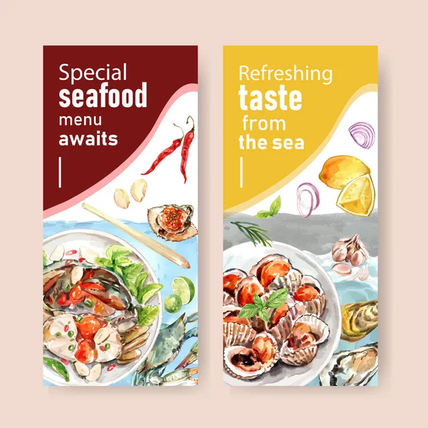 Dunia Stylish Seafood Flyers Template Design Text Vector Illustration - Stok Vektor