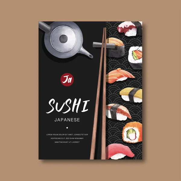 Stijlvolle Sushi Poster Template Ontwerp Met Tekst Vector Illustratie — Stockvector