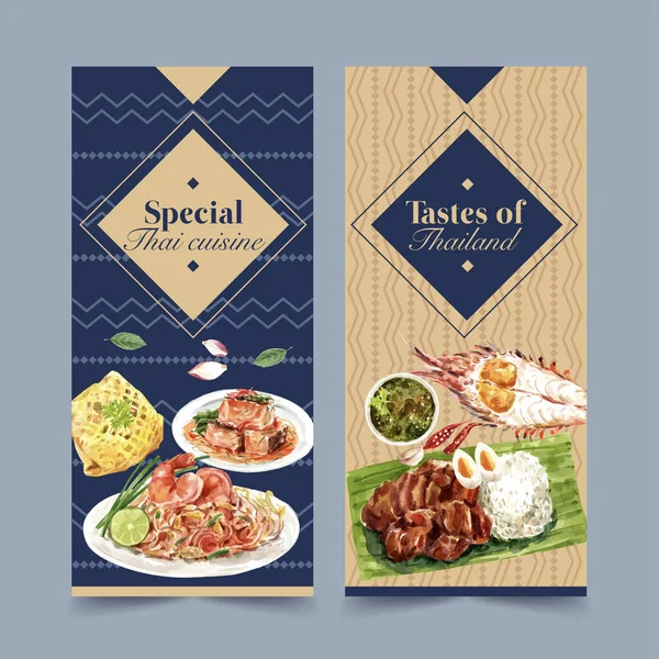 Stylish Thai Food Flyers Template Design Text Vector Illustration - Stok Vektor