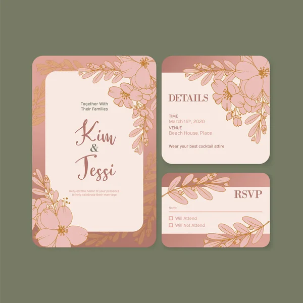 Design Cartão Casamento Flor Linha Com Modelo Convites Cartão Convite — Vetor de Stock