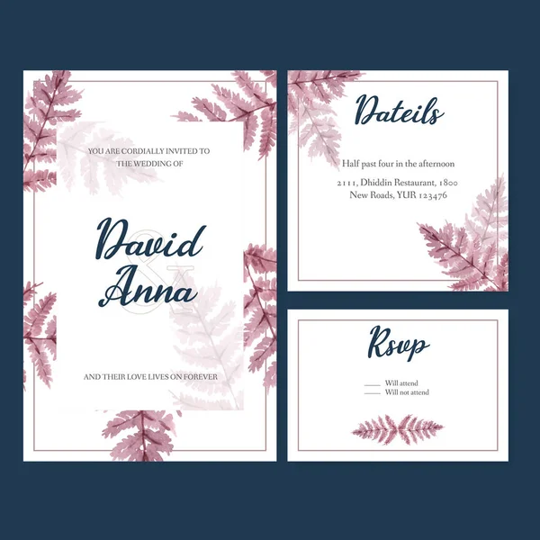 Stilvolle Hochzeitskarten Mit Blumen Vorlage Design Mit Text Vektorillustration — Stockvektor