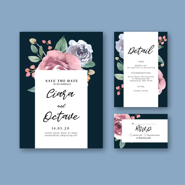 Design Modelo Cartões Casamento Elegante Com Texto Ilustração Vetorial — Vetor de Stock