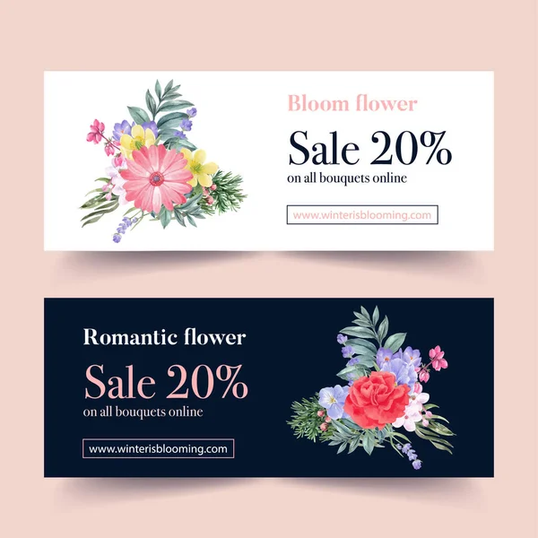 stylish template flowers banners design with text, vector illustration