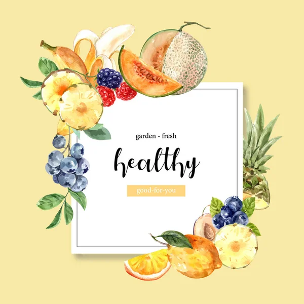 stylish fruits wreath template design with text, vector illustration