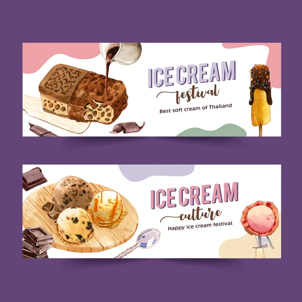 Diseño Elegante Plantilla Pancartas Helado Con Texto Ilustración Vectorial — Vector de stock