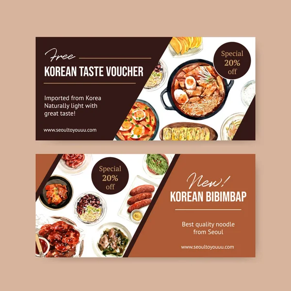 Desain Templat Kupon Makanan Korea Bergaya Dengan Teks Ilustrasi Vektor - Stok Vektor