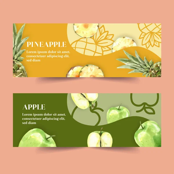 Elegante Frutas Banners Plantilla Diseño Con Texto Ilustración Vectorial — Vector de stock