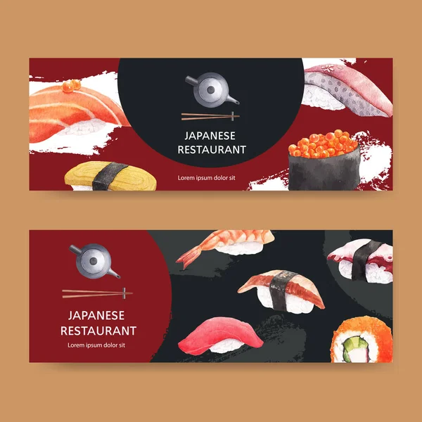 Stilvolles Design Von Sushi Bannern Mit Text Vektorillustration — Stockvektor