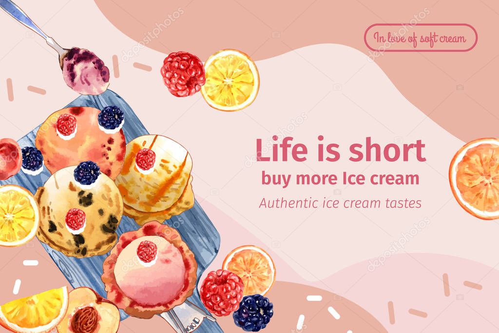 stylish ice cream frame template design with text, vector illustration