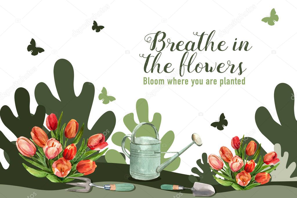 stylish template flowers garden frame design with text, vector illustration