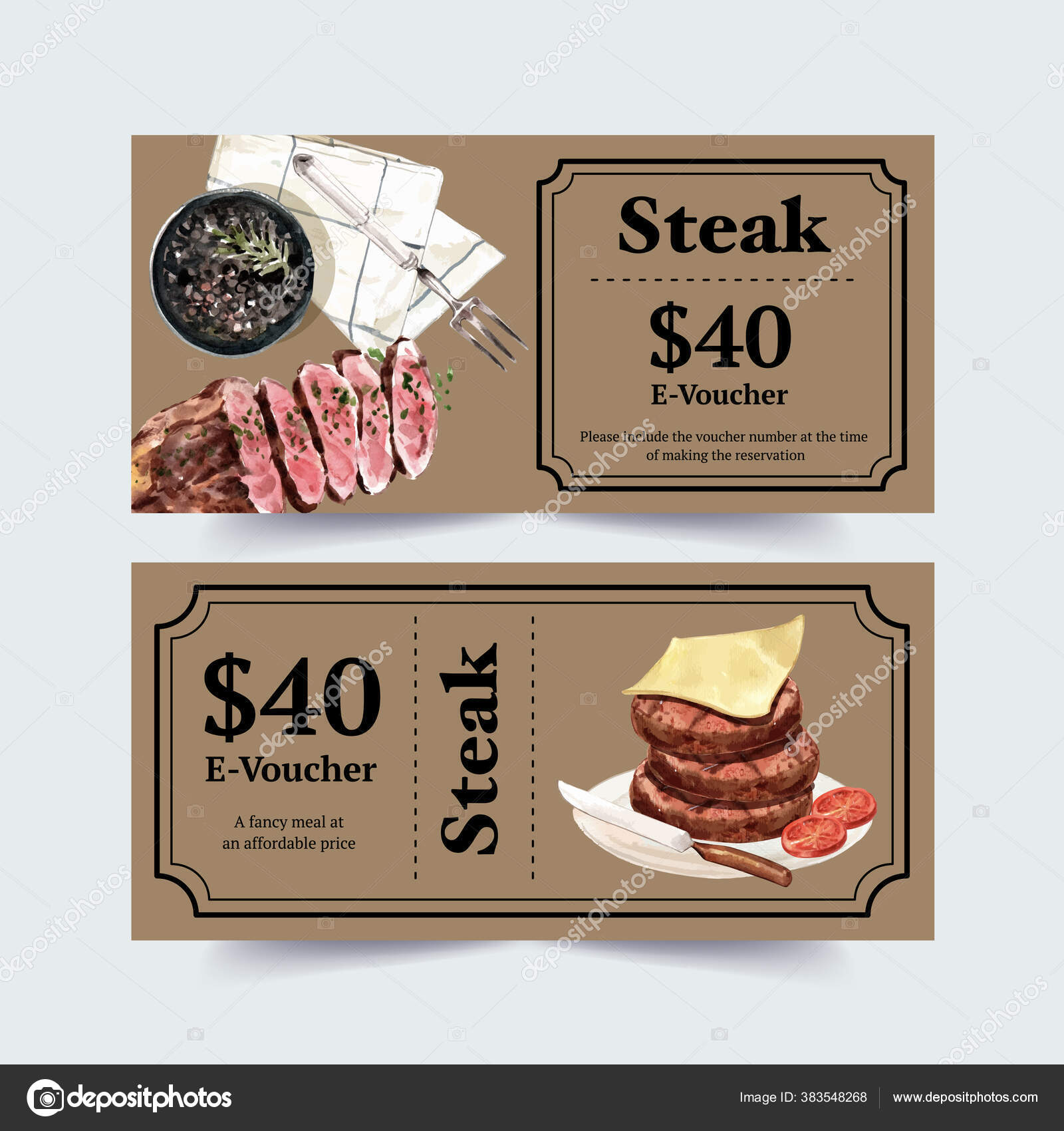Stylish Steak Vouchers Template Design Text Vector Illustration Stock