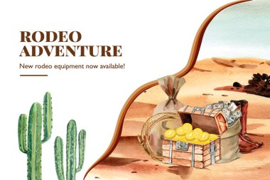 zarif kovboy çerçeve şablonu tasarımı metin, vektör illüstrasyonu