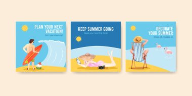 Metin ve vektör illüstrasyonlu şık yaz şablonu tasarımı