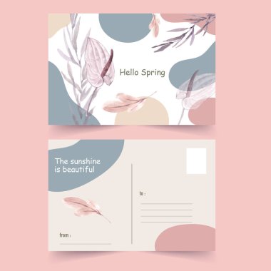 Metin ve vektör illüstrasyonlu çiçek şablonlu şık kartpostal