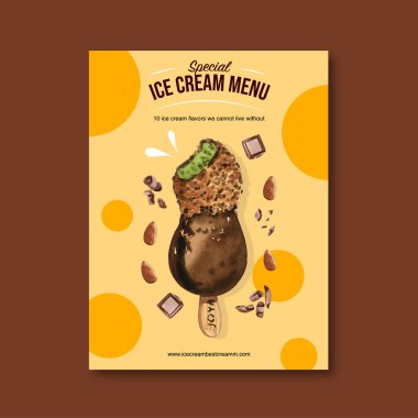 Şekil dondurma poster şablonu tasarımı metin, vektör illüstrasyonu