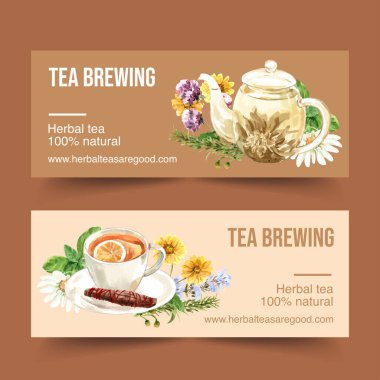 şık bitki çayı afişleri metin ve vektör illüstrasyonlu tasarım
