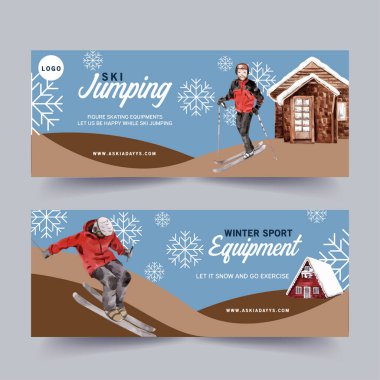 Metin ve vektör illüstrasyonlu şık kış sporu şablonu tasarımı