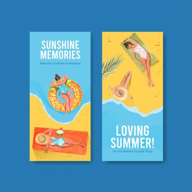 Metin ve vektör illüstrasyonlu şık yaz şablonu tasarımı