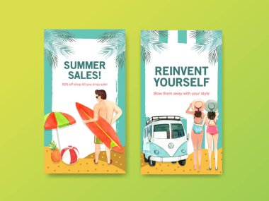 Metin ve vektör illüstrasyonlu şık yaz şablonu tasarımı