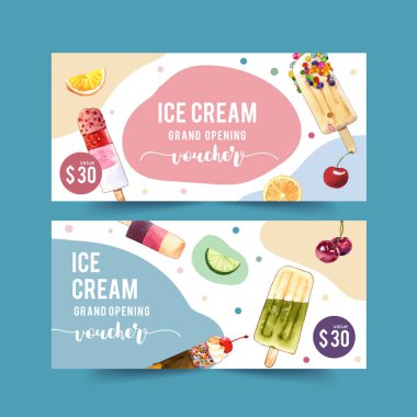 Modaya uygun dondurma kuponları tasarım metni, vektör illüstrasyonu
