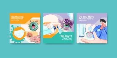 Metin ve vektör illüstrasyonlu şık el yıkama şablonu tasarımı