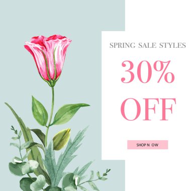 Şablon bahar çiçekleri tasarımı metin, vektör illüstrasyonu