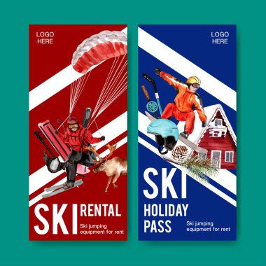 Metin ve vektör illüstrasyonlu şık kış sporu şablonu tasarımı