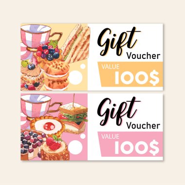 Şekil tatlı kupon şablonu tasarımı metin, vektör illüstrasyonu