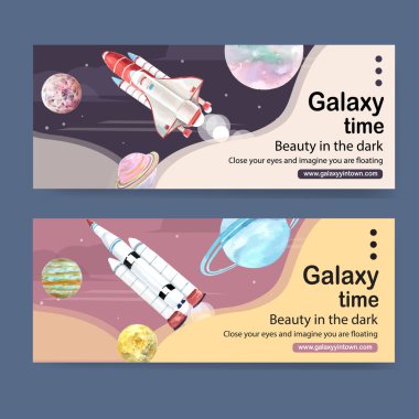 stilli galaksi bayrakları metin, vektör illüstrasyonlu şablon tasarımı