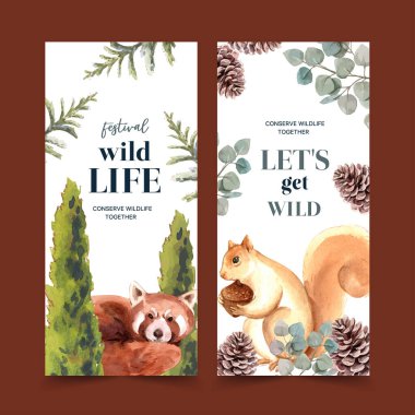 Metin ve vektör illüstrasyonlu şık kış hayvan şablonu tasarımı