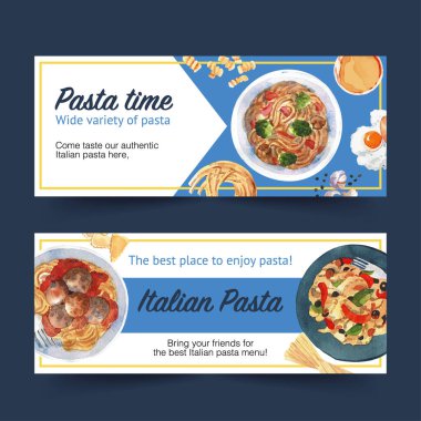 şık makarna pankartları metin ve vektör illüstrasyonlu şablon tasarımı
