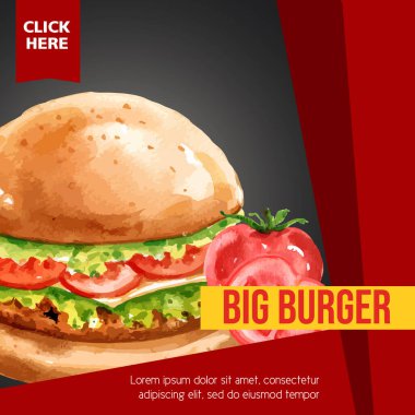 Stil fast food Sosyal medya şablonu tasarımı metin, vektör illüstrasyonu
