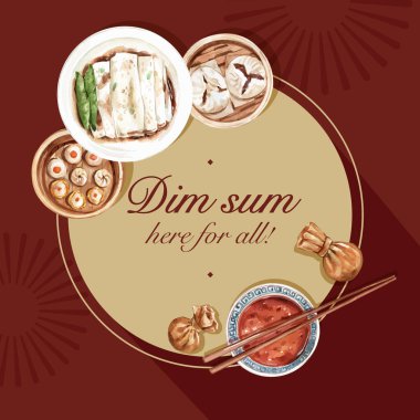 stil dim sum çelenk şablonu tasarımı metin, vektör illüstrasyonu