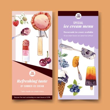Modaya uygun dondurma broşürleri tasarımı metin, vektör illüstrasyonu