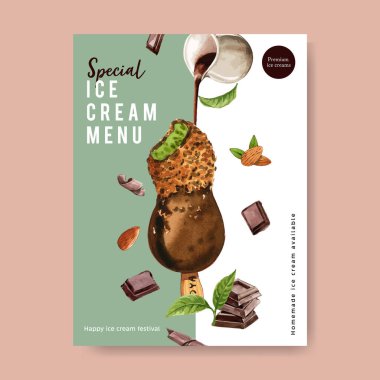 Şekil dondurma poster şablonu tasarımı metin, vektör illüstrasyonu