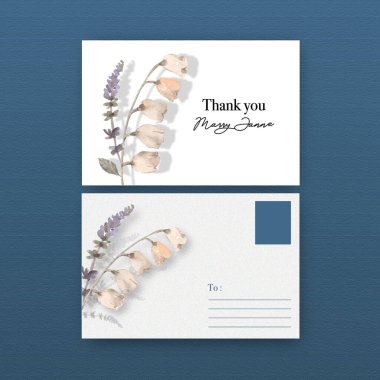 Şablon çiçek kartpostalları tasarımı metin, vektör illüstrasyonu